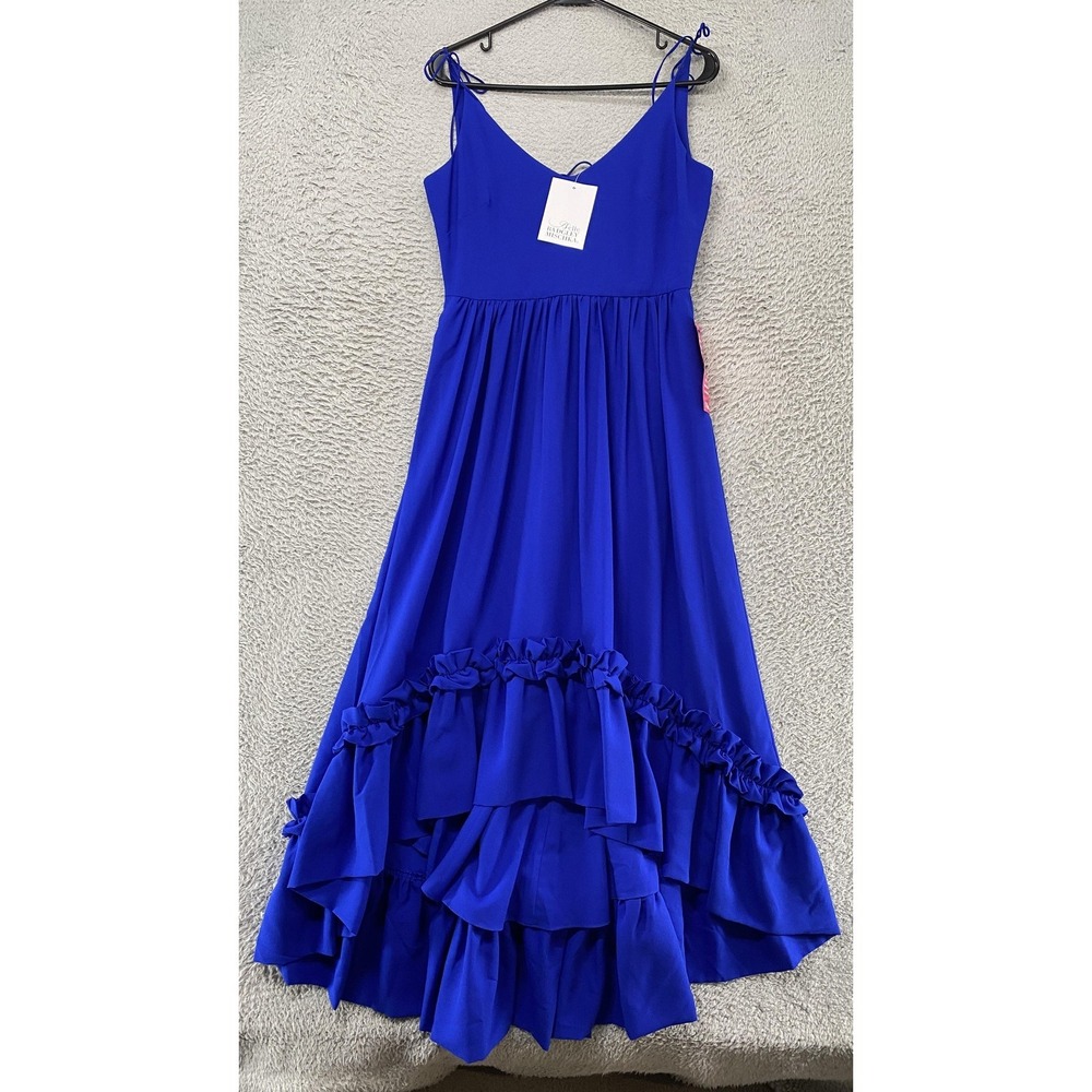 Belle Badgley Mischka Ellea Dress Womens‎ 4 Cobalt Ruffle Maxi Wedding Guest